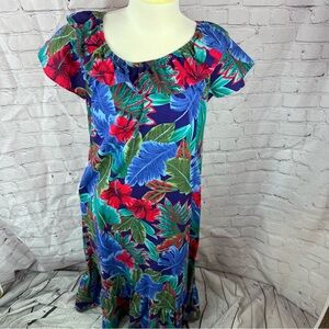 hilo hattie the hawaiian original bright floral maxi dress sz small beach cotton